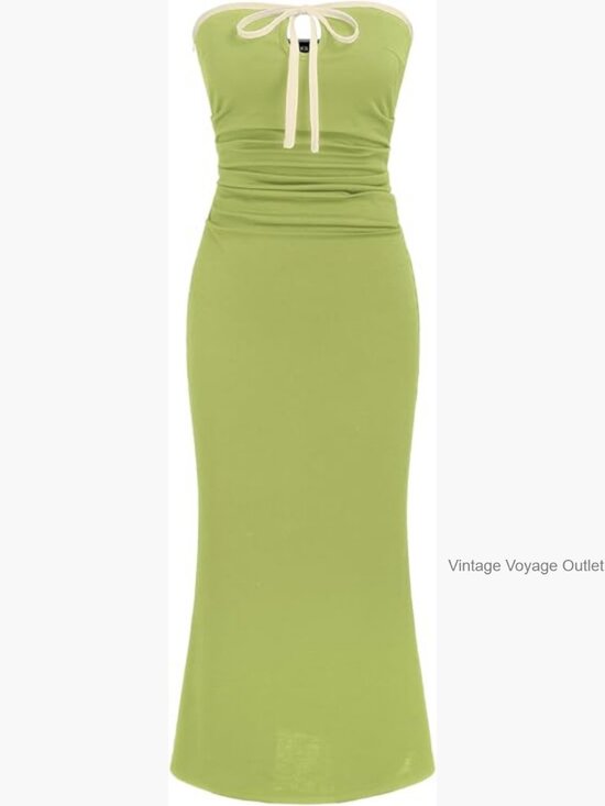 Dresses & Skirts - Strapless Bodycon Midi Dress Ruched Tie Knotted Cocktail Party Summer
